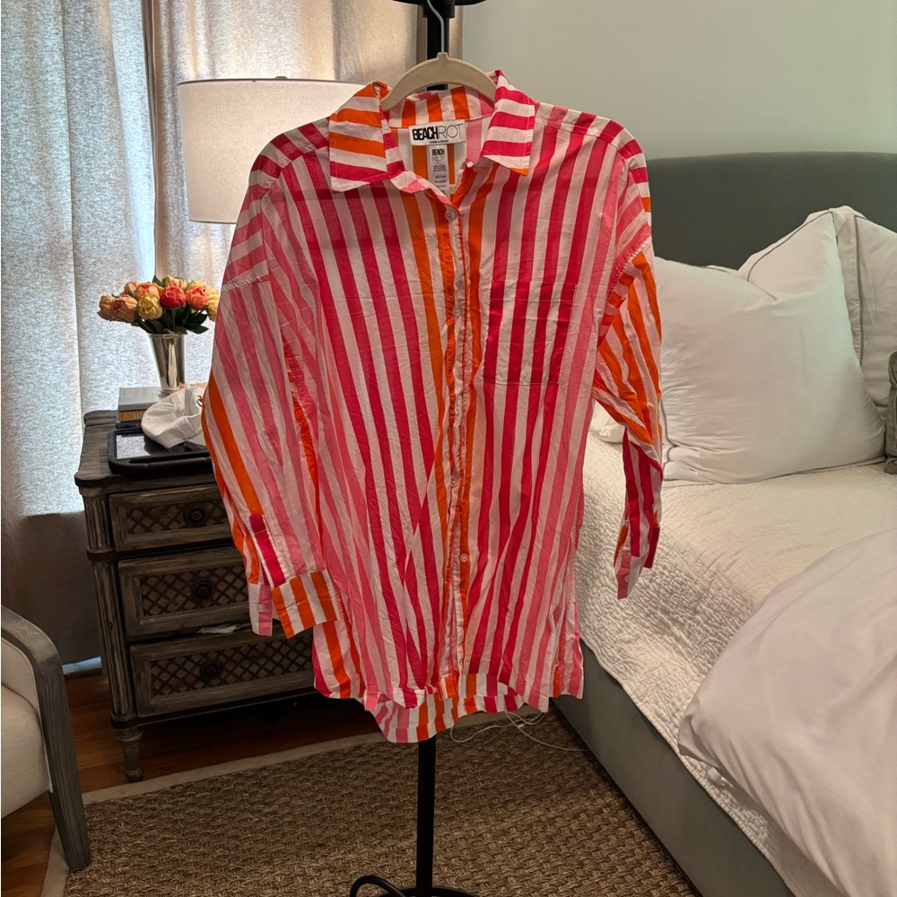 Beach Riot Pink and Orange Striped Shirt